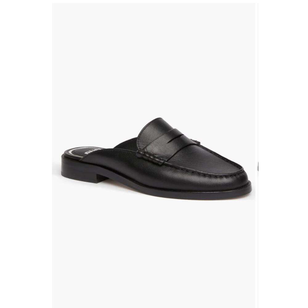 PAIGE Black Leather Penny Loafer Mules
